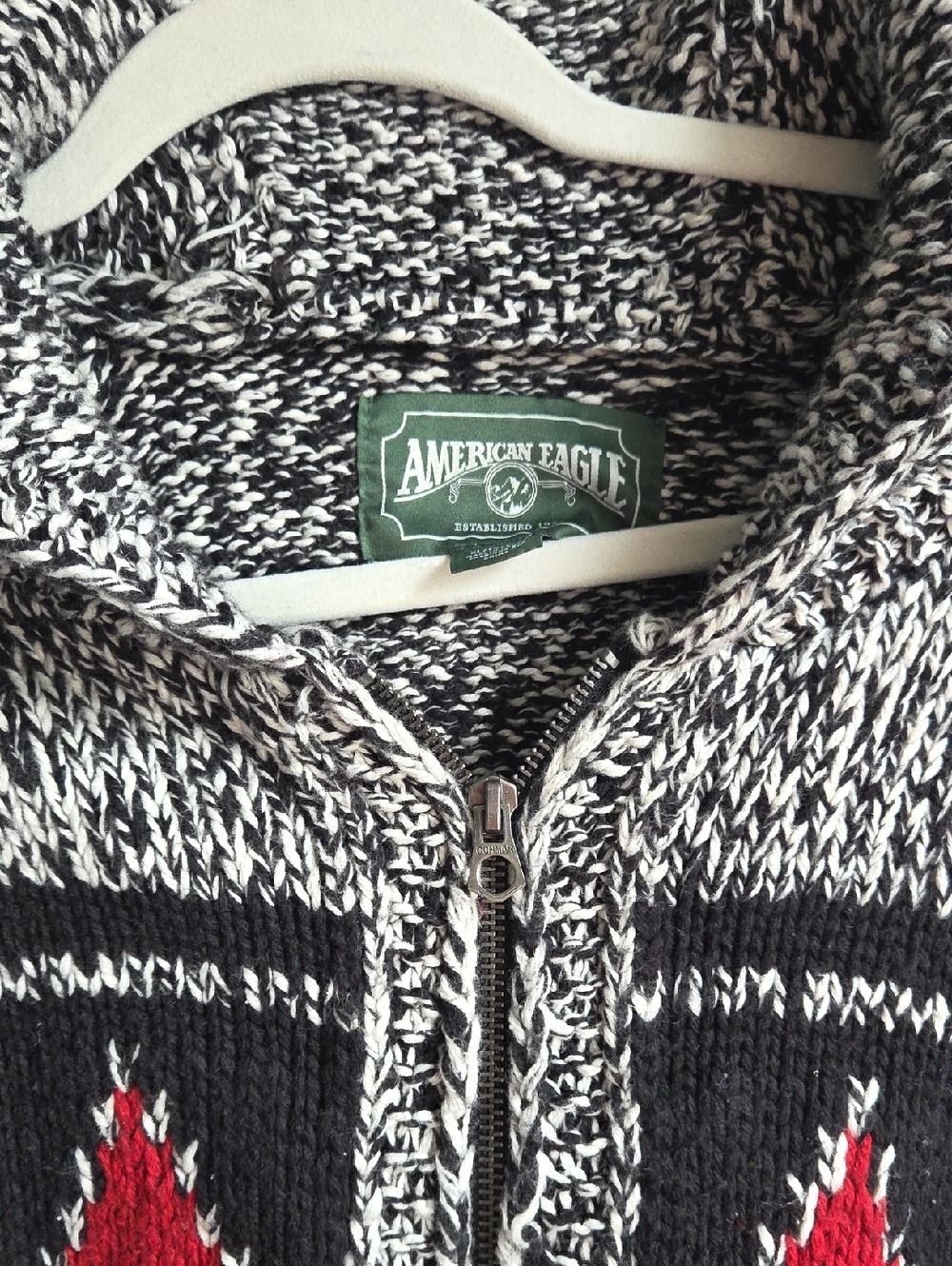 American Eagle Outfitters Black, White & Red Zip Knit Sweater